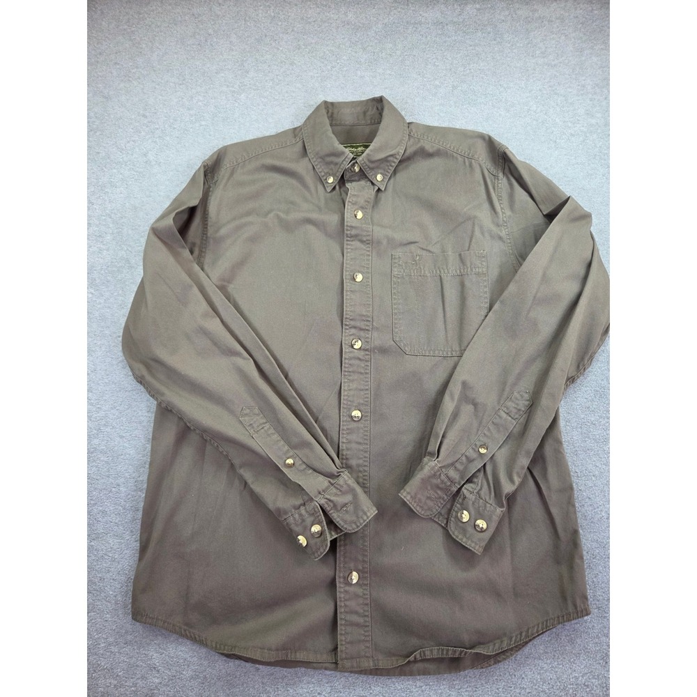 Eddie Bauer Men's Small Taupe Brown 100% Cotton Long Sleeve Button Down Shirt